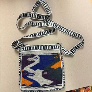 Guatemalan Blanket Crossbody Purse Zip Top Birds ducks